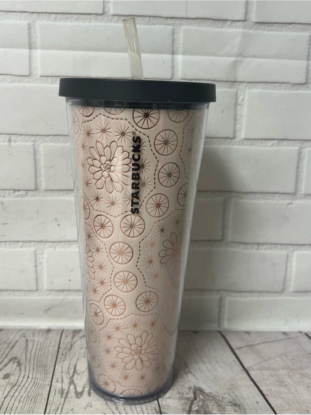 Starbucks Tumbler 2019 Rose Gold Pink Geometric Cactus Flower Cold Cup 24oz